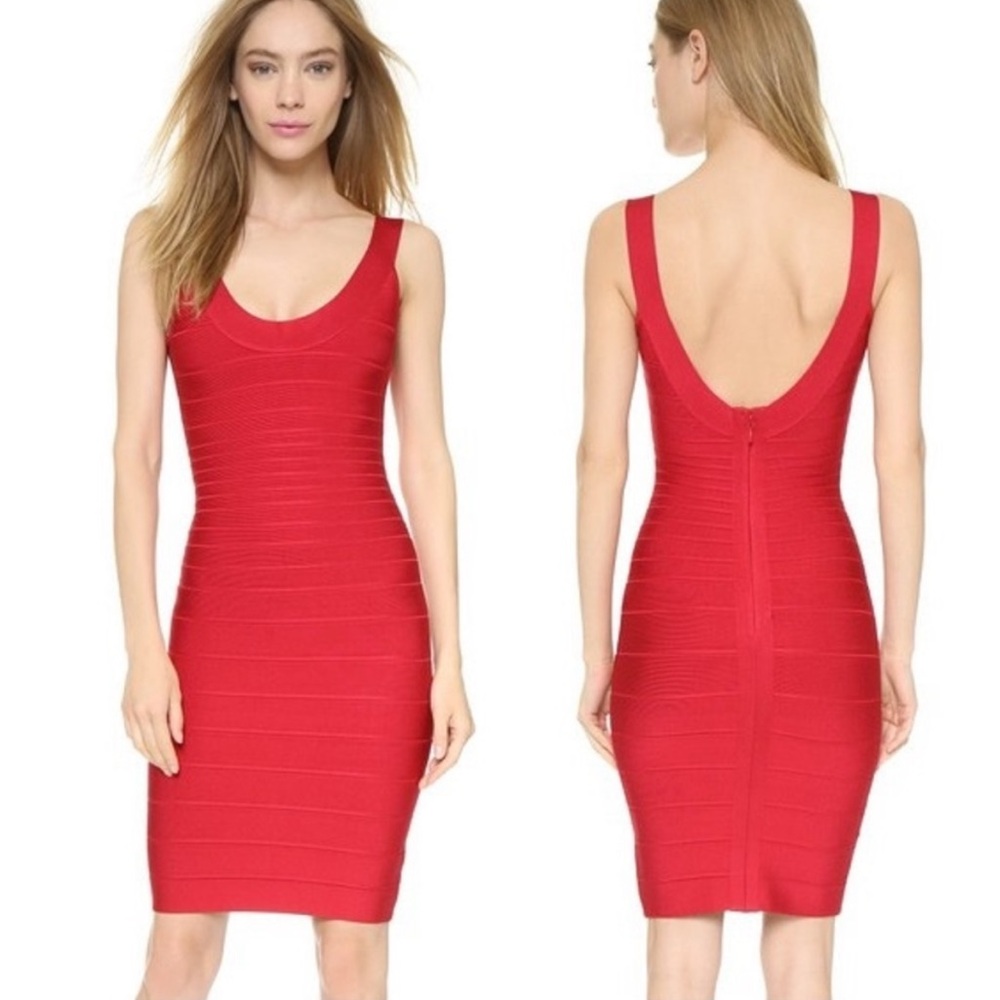 NEW Herve Leger Sydney Red Lipstick Scoop Neck Bandage Dress